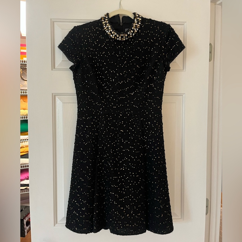Vince Camuto black and gold sequin tweed dress